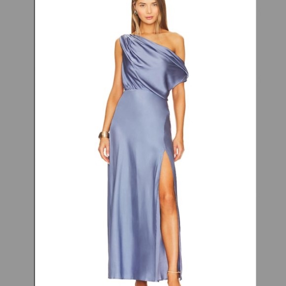 Astr One Shoulder Satin Dress in Blue - Picture 1 of 6